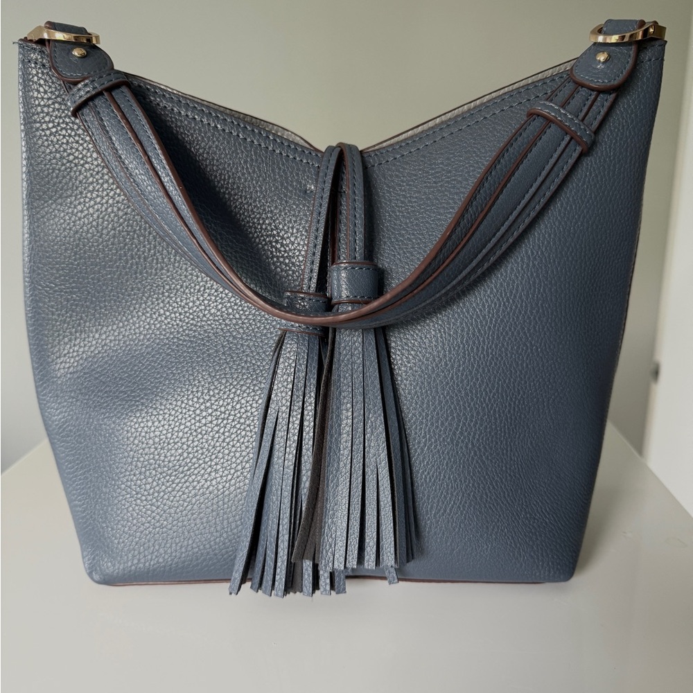 Blue Leather Bag with Tassels